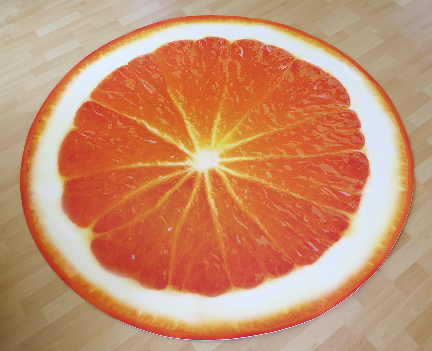 Photo-printed felt carpet — orange slice, contour cut