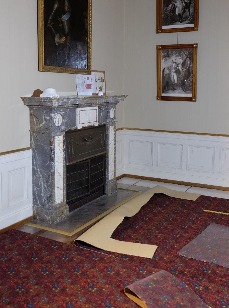 Reproduced historic carpet, laid in a heritage interior